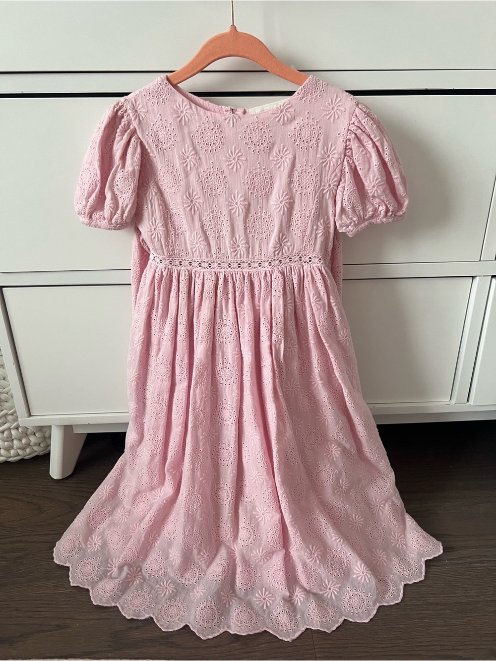 🌷Like New Love Shack Fancy Little Girls Pink Eyelet Puff-Sleeve Dress (2-3Y)🌷